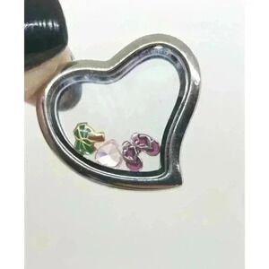 Vintage Floating Heart Charm Locket Pendant with Charms on Chain Necklace